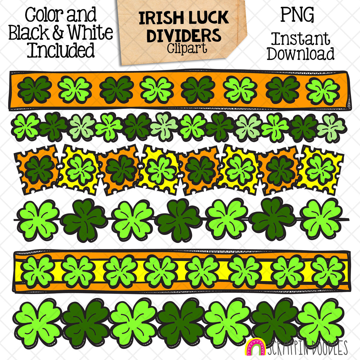 Irish Luck Dividers - Borders ClipArt - St Patricks Day - Four Leaf Clover - Commercial Use - PNG - CU PNG Sublimation