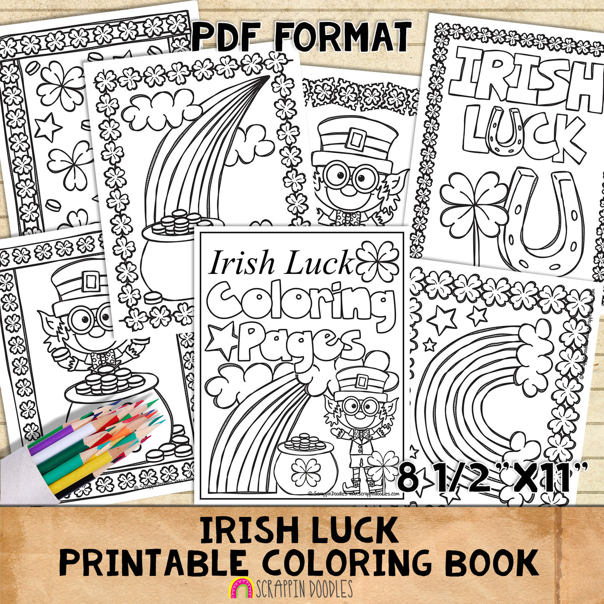 Irish Luck Coloring Book - St Patricks Day Coloring Pages - Printable PDF Coloring Book