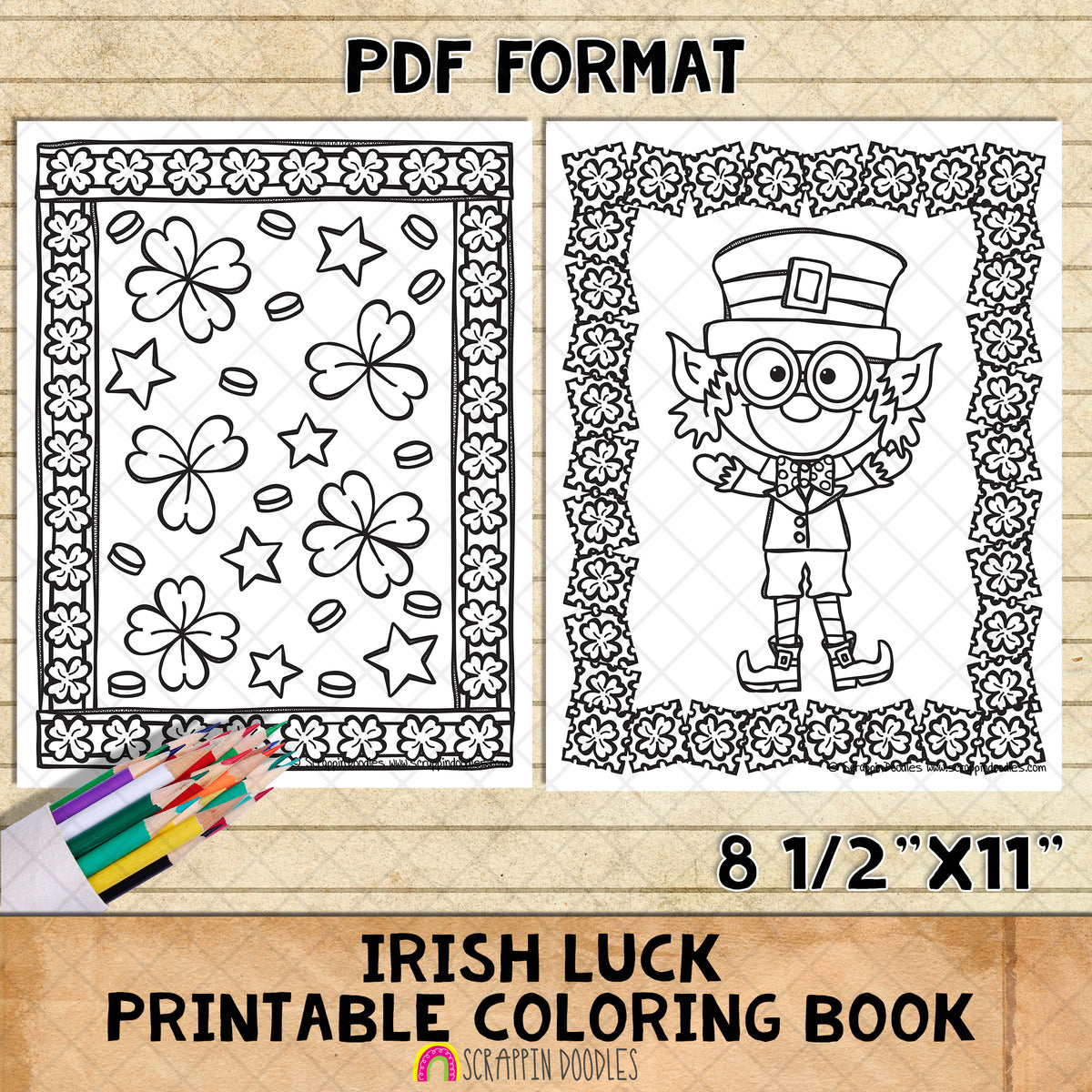 Irish Luck Coloring Book - St Patricks Day Coloring Pages - Printable PDF Coloring Book