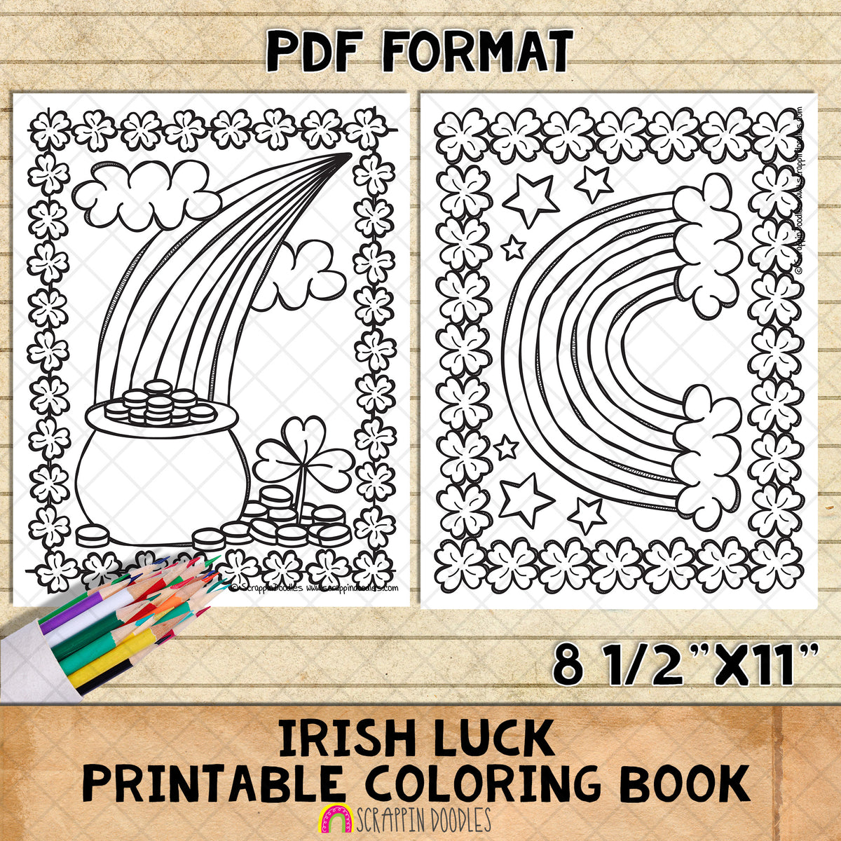 Irish Luck Coloring Book - St Patricks Day Coloring Pages - Printable PDF Coloring Book