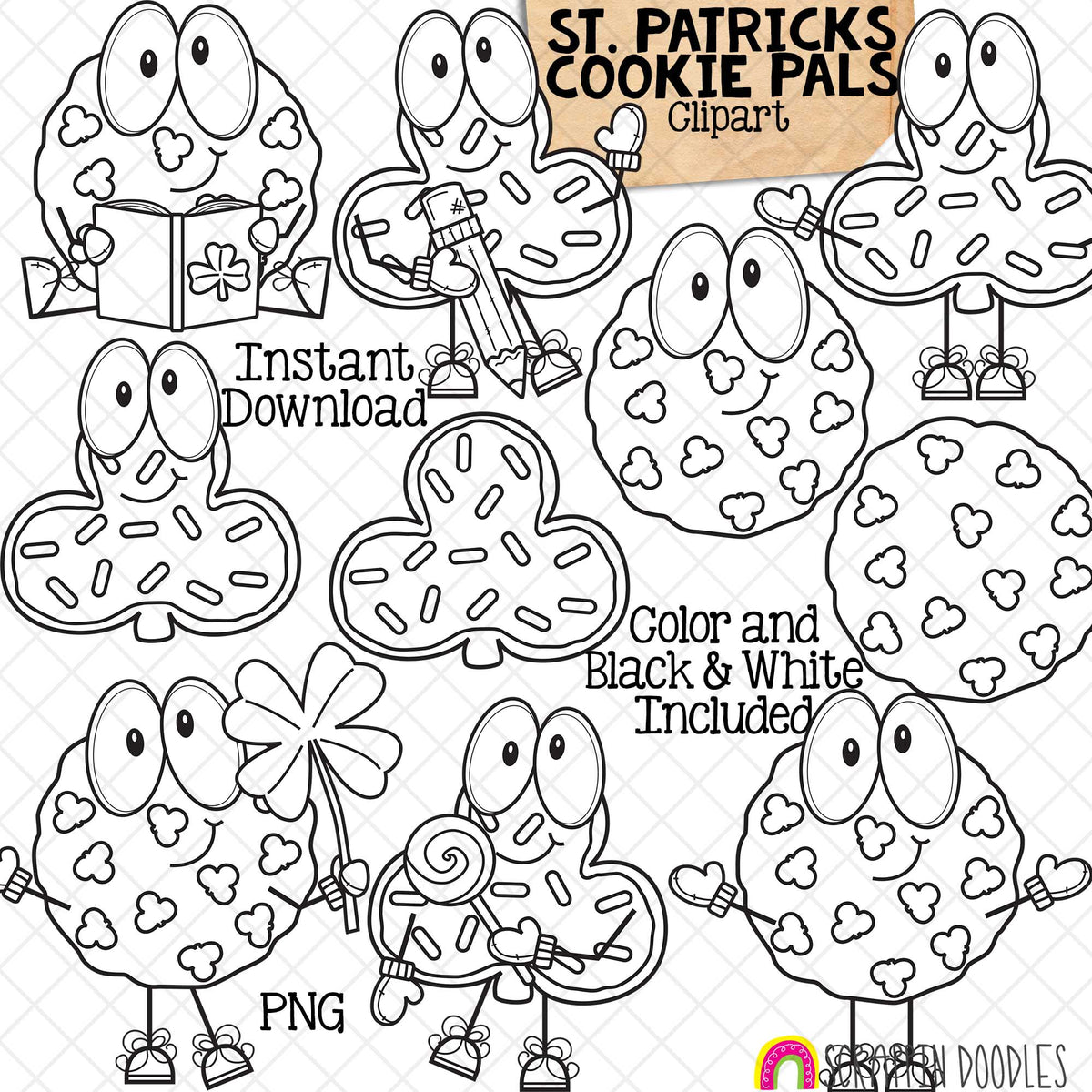 St. Patrick's Day Pals ClipArt Bundle - Cookies - Shamrocks - Leprechauns - Owls - CU PNG Sublimation