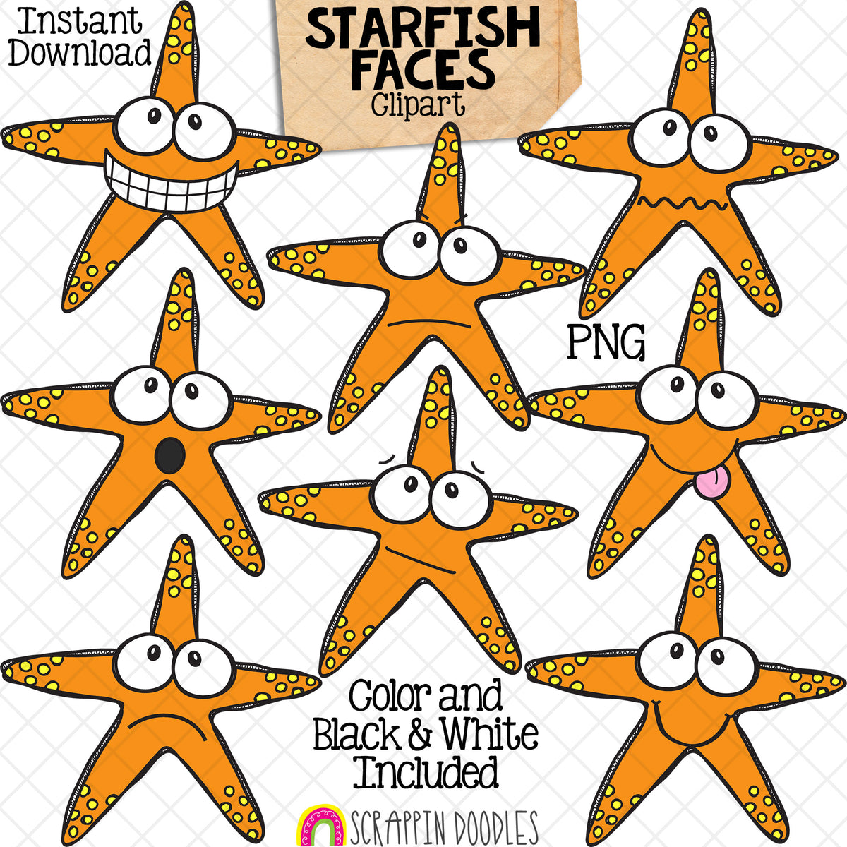 Ocean Faces Bundle - Facial Expressions - Clam - Crab - Fish - Jellyfish - Octopus - Starfish - CU PNG Sublimation