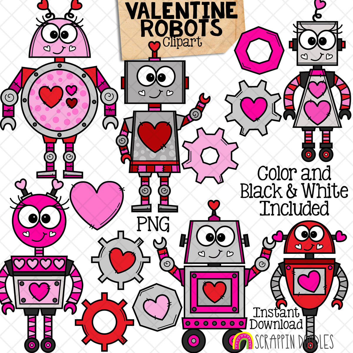 Valentine Robot ClipArt - Valentines Day - Commercial Use - PNG Images