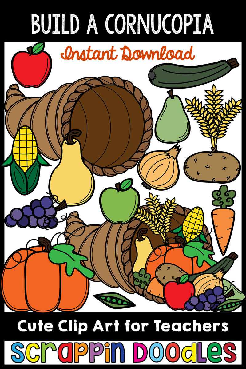 Cornucopia ClipArt - Build a Cornucopia - Commercial Use - Thanksgiving Food Clipart - Fall Harvest - Autumn Vegetable Clipart