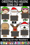 Christmas Pals Holding Chalkboard Signs Commercial Use Clip Art