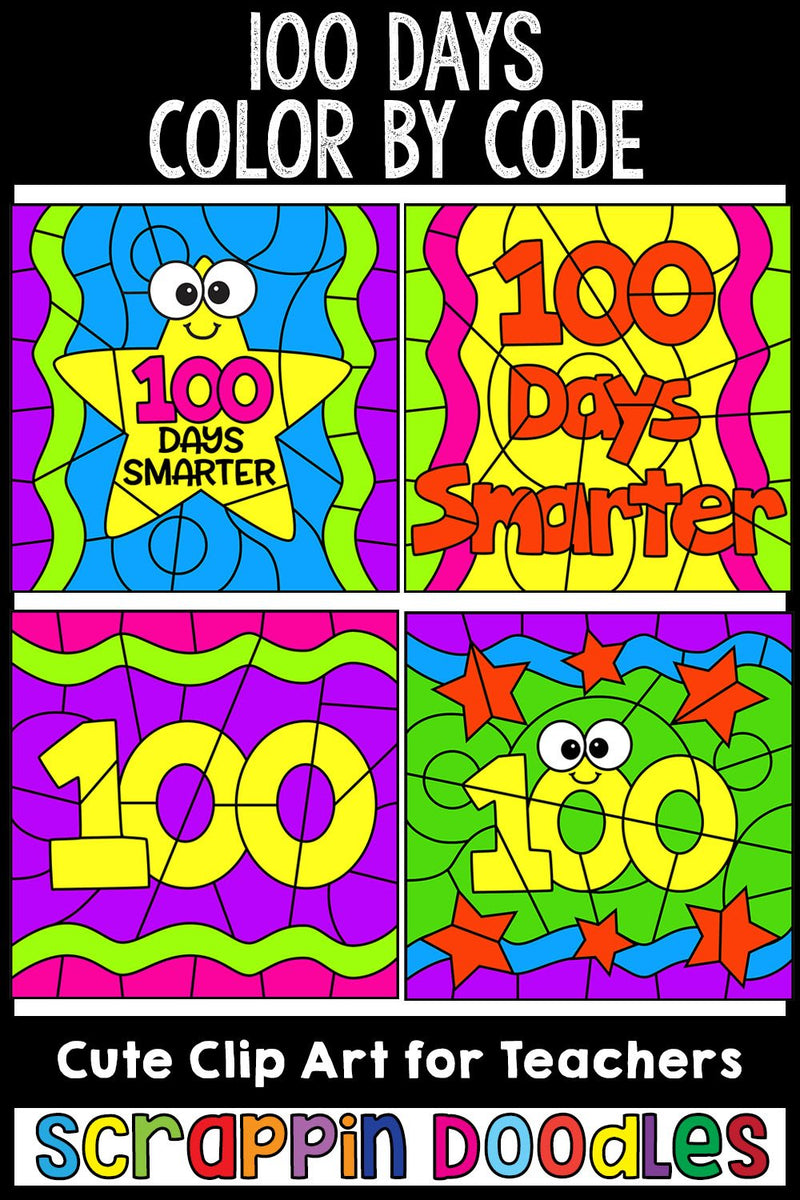 100 Days of School Color By Code Templates Commercial Use