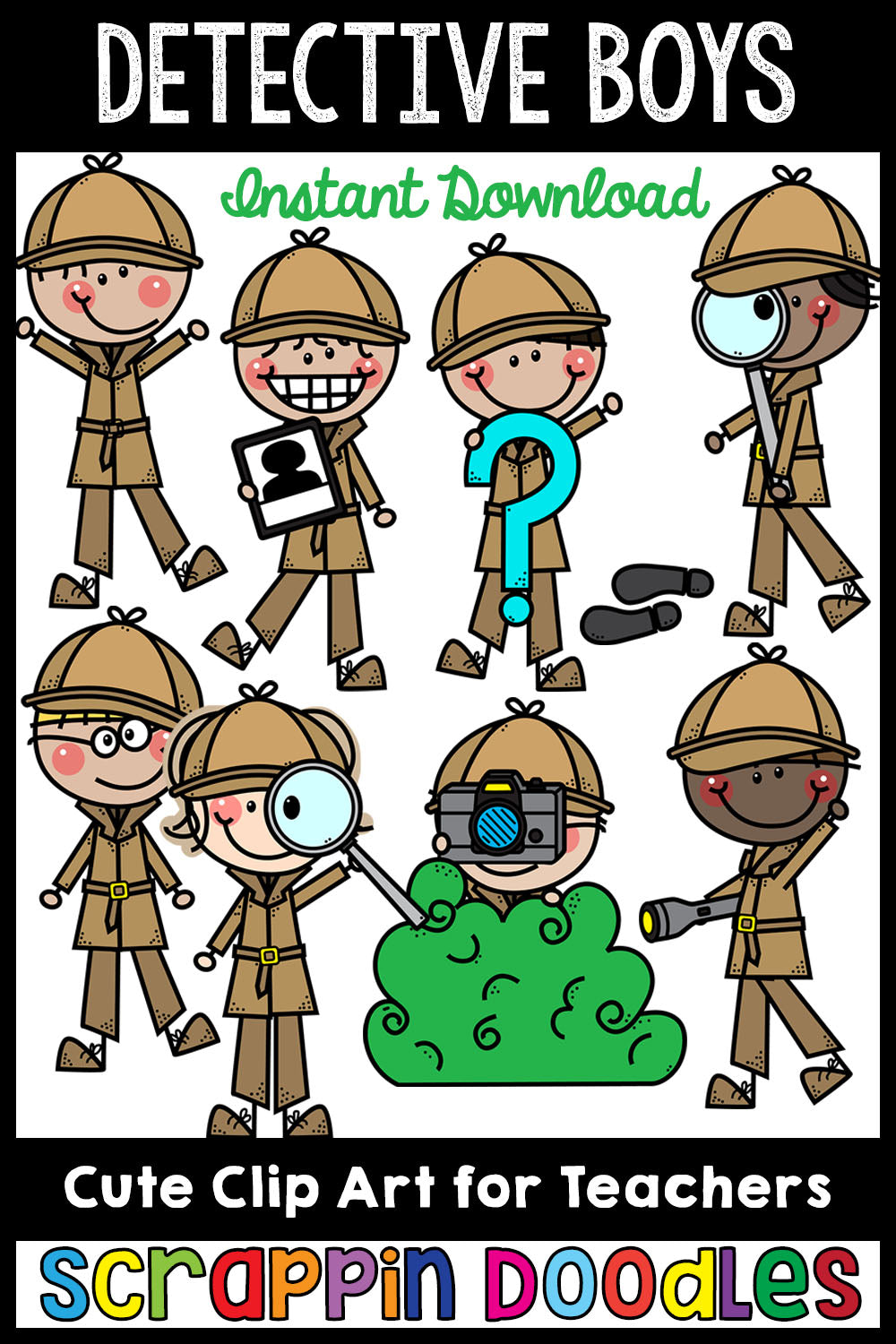 Doodle Boy Detectives Clip Art