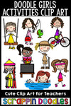 Doodle Girls Activities Clip Art Commercial Use Swimming hiking cycling running skiing fishing swimming