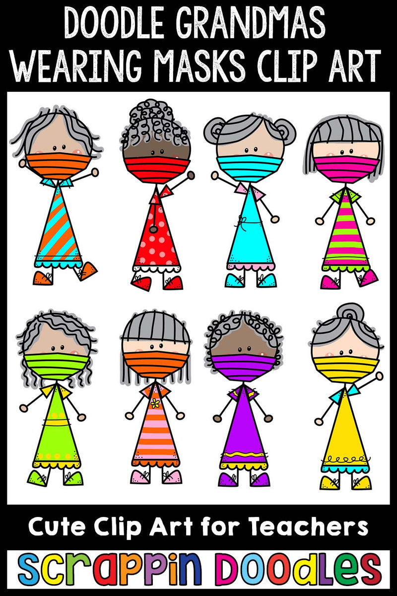 Doodle Grandmas Wearing Masks Clip Art