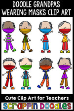 Doodle Grandpas Wearing Masks Clip Art