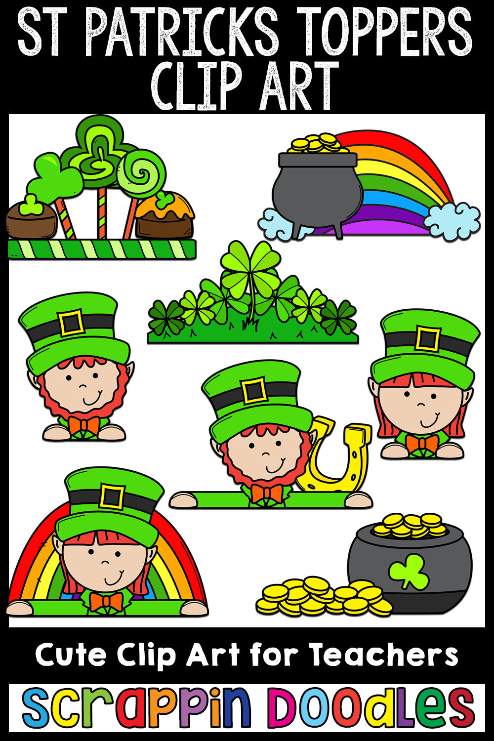 St Patricks Day Toppers Clip Art Commercial Use Borders Dividers Leprechaun