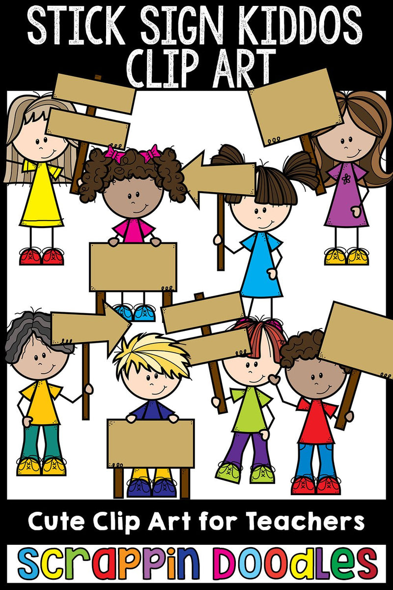 Stick Sign Kiddos Clip Art Kids Holding Wooden Signs