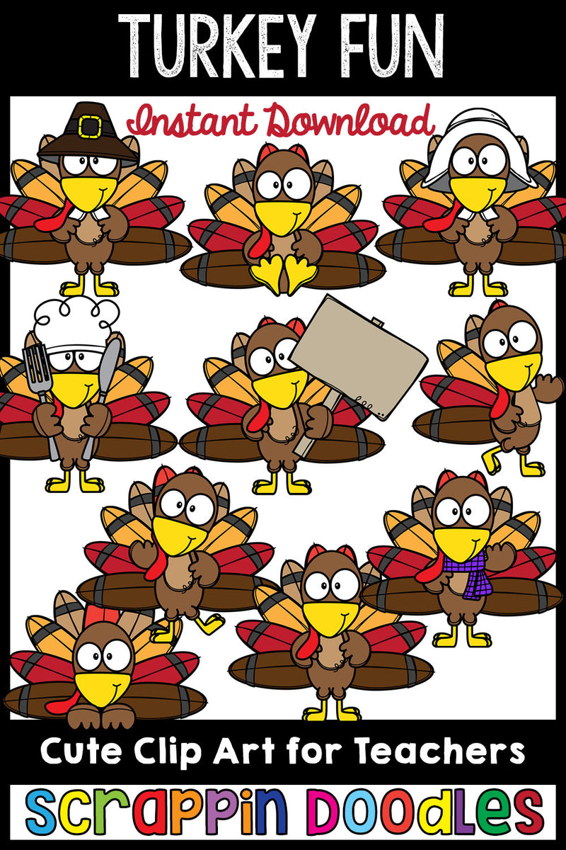 Turkey Fun Clip Art - Commercial Use Turkey Clipart - Thanksgiving Clip Art - Cute Posing Turkey Clipart - Turkey Chef - PNG 