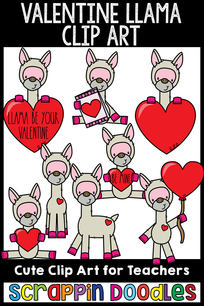 Cute Commercial Use Valentine Llama Clip Art