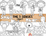 5 Senses Clip Art - Five Human Senses - Hear -See -Taste - Touch - Smell - Commercial Use PNG Sublimation