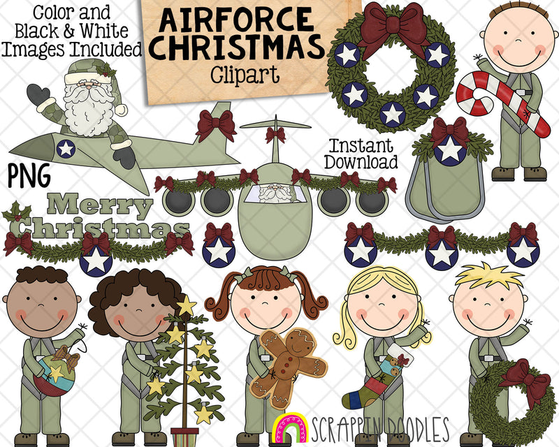 Christmas Air Force ClipArt - Airforce Holiday Army Graphics - Commercial Use PNG