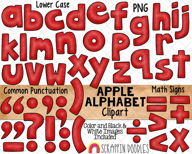 Apple Alphabet ClipArt - Apple Letters Clip Art - Numbers - PNG Graphics - Math Signs - Instant Download Sublimation Graphics