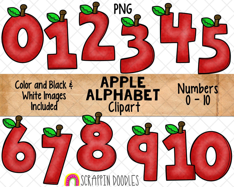 Apple Alphabet ClipArt - Apple Letters Clip Art - Numbers - PNG Graphics - Math Signs - Instant Download Sublimation Graphics