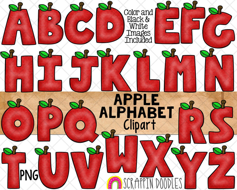 Apple Alphabet ClipArt - Apple Letters Clip Art - Numbers - PNG Graphics - Math Signs - Instant Download Sublimation Graphics