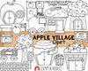 Apple Village Clip Art - Apple Orchard Town - Tree House - Apple Cart - Fruit Car - Commercial Use PNG