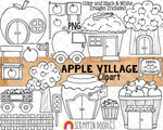 Apple Village Clip Art - Apple Orchard Town - Tree House - Apple Cart - Fruit Car - Commercial Use PNG