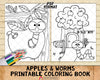 Apples and Worms Coloring Book - Kids Coloring Pages - Printable PDF