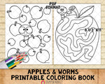 Apples and Worms Coloring Book - Kids Coloring Pages - Printable PDF