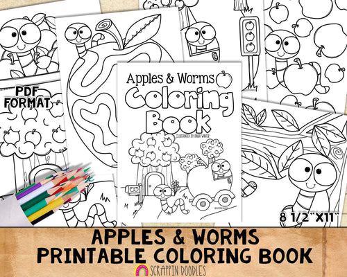 Apples and Worms Coloring Book - Kids Coloring Pages - Printable PDF