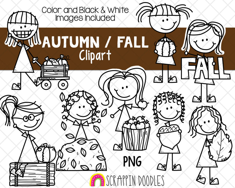 Autumn Clipart - Doodle Girls Fall Fun Clip Art