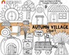 Autumn Village Clip Art - Fall Farm Town - Pumpkin House - Tractor Hay Rides - Commercial Use PNG