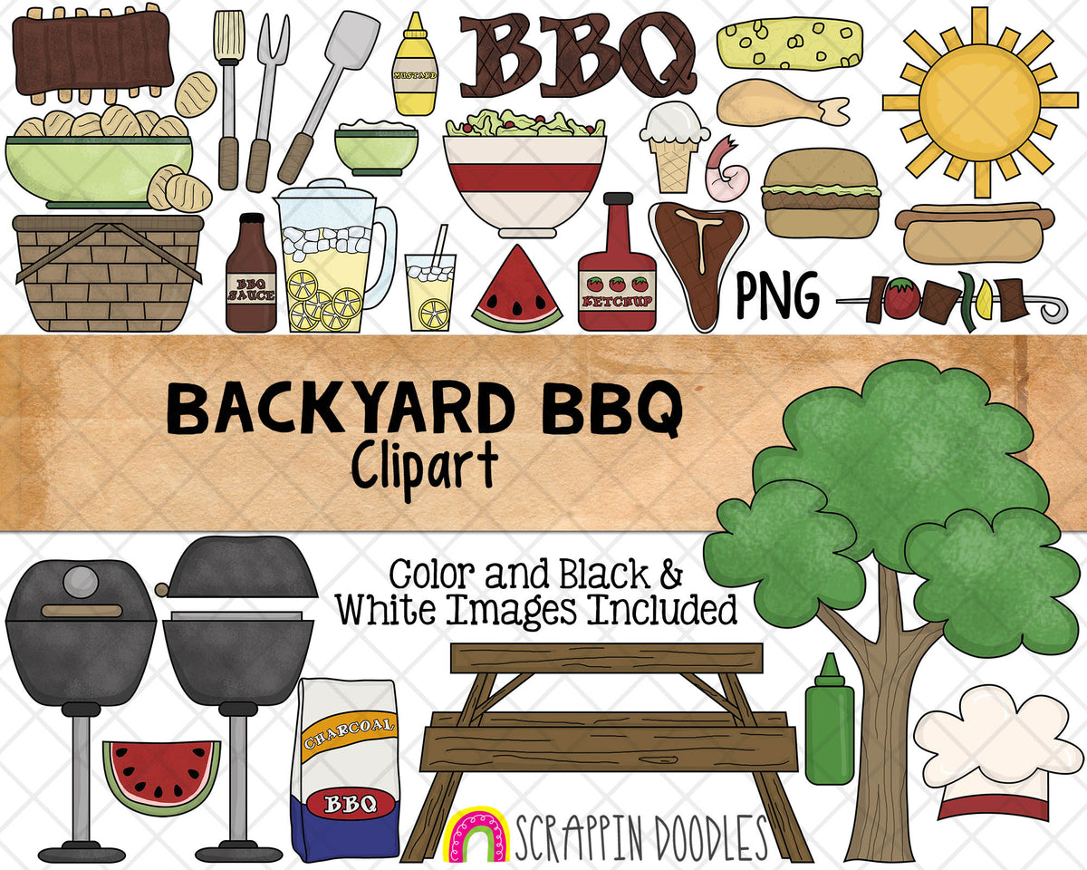 BBQ ClipArt -Barbecue Clipart - Picnic Clipart - Backyard Cookout - Summer