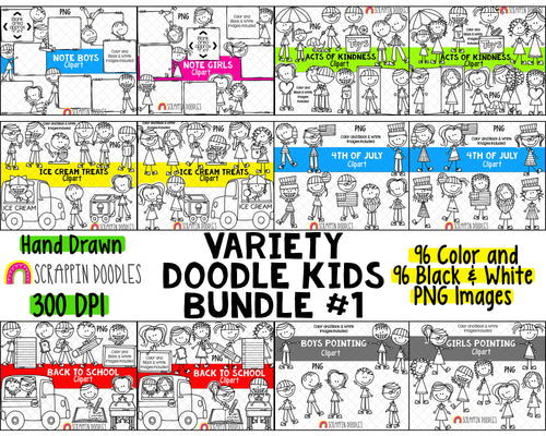 Doodle Kids Clipart Bundle - Doodle Boys and Girls Bundle 1