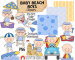 Beach Baby ClipArt - Baby Boys Swimming - Sandcastle - Baby Shower