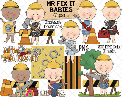 Mr Fix It Babies ClipArt - Baby Boys Construction Workers - Baby Shower - Commercial Use PNG Sublimation