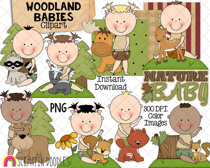 Woodland Babies ClipArt - Baby Boys Girls  - Nature Baby Decor - Baby Shower - Commercial Use PNG Sublimation