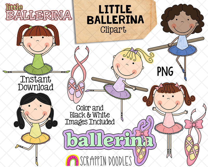 Ballerina Clip Art - Ballet Shoes - TuTu Girls Dance Graphics - Commercial Use PNG Sublimation