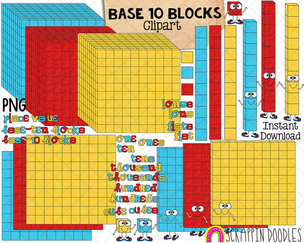 Base 10 Blocks ClipArt - Math Counting Cubes - Tens - Thousands - Comm ...
