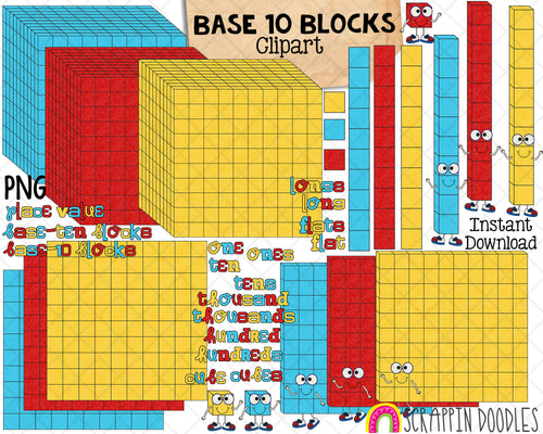 Base 10 Blocks ClipArt - Math Counting Cubes - Tens - Thousands - Commercial Use PNG
