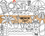 Beach ClipArt - Sandcastle - Summer Sea Clip Art - Palm Tree - Surf Board - Beach Ball - Flippers - Sunscreen - Sublimation PNG