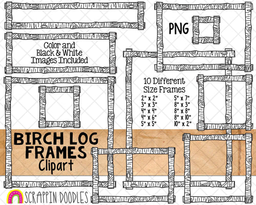 Birch Log Frames ClipArt - Birch Tree Branch Borders - Forest Log 8 x 10 Frame - 10 Wood Frame Sizes - Commercial Use PNG