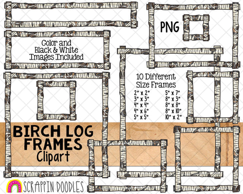 Birch Log Frames ClipArt - Birch Tree Branch Borders - Forest Log 8 x 10 Frame - 10 Wood Frame Sizes - Commercial Use PNG