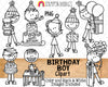 Birthday Clipart - Doodle Boys Birthday Clip Art - Birthday Party Cake - Balloons - Kids Birthday ClipArt - Hand Drawn PNG