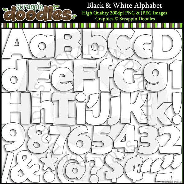 Black & White Solid Line Alphabet Clip Art
