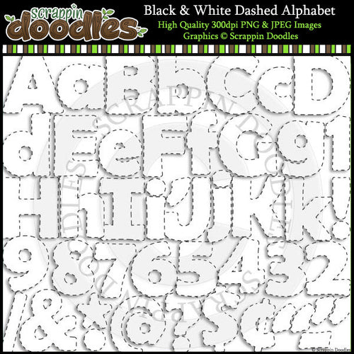 Black & White Dashed Line Alphabet Clip Art