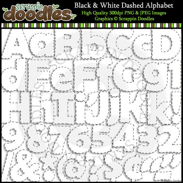 Black & White Dashed Line Alphabet Clip Art