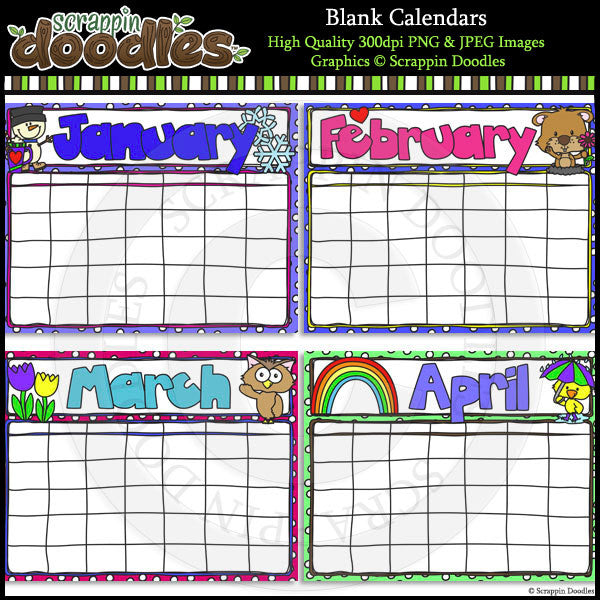 Blank Year Round Calendars - 4 Styles to Choose From