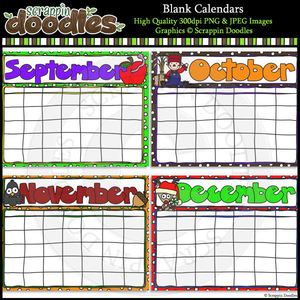 Blank Year Round Calendars - 4 Styles to Choose From