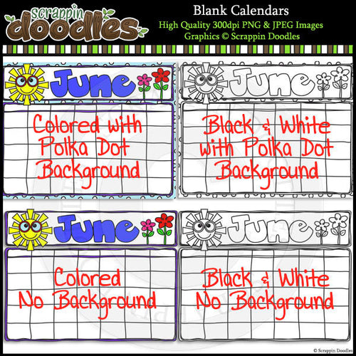 Blank Year Round Calendars - 4 Styles to Choose From