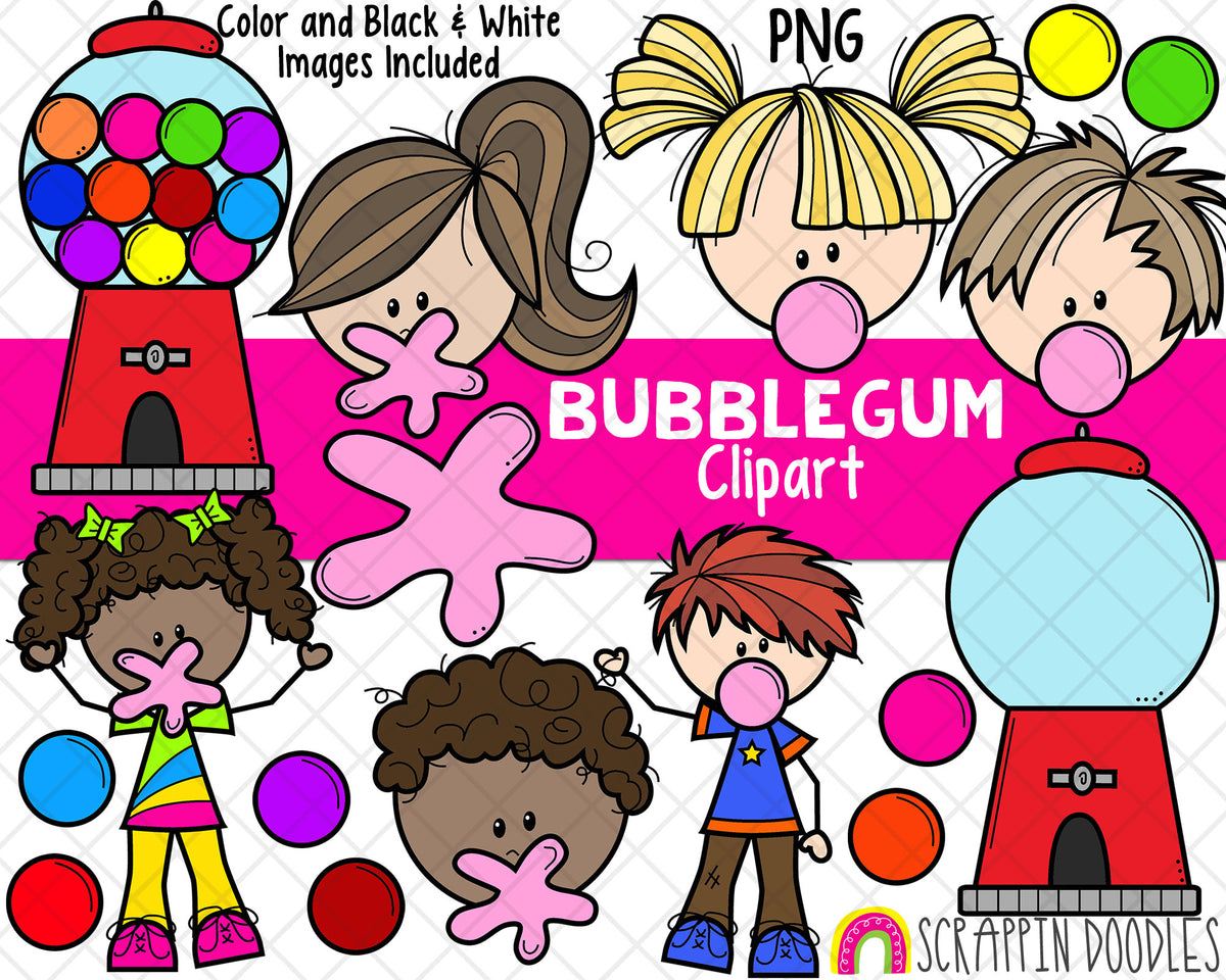 Bubblegum ClipArt - Gumball Machine Clipart - Blowing Bubbles - Gumballs Clipart - Bubblegum Splat