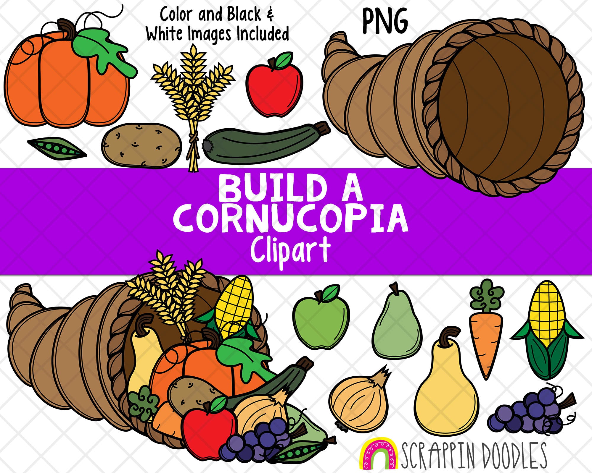 Cornucopia Black And White Clip Art